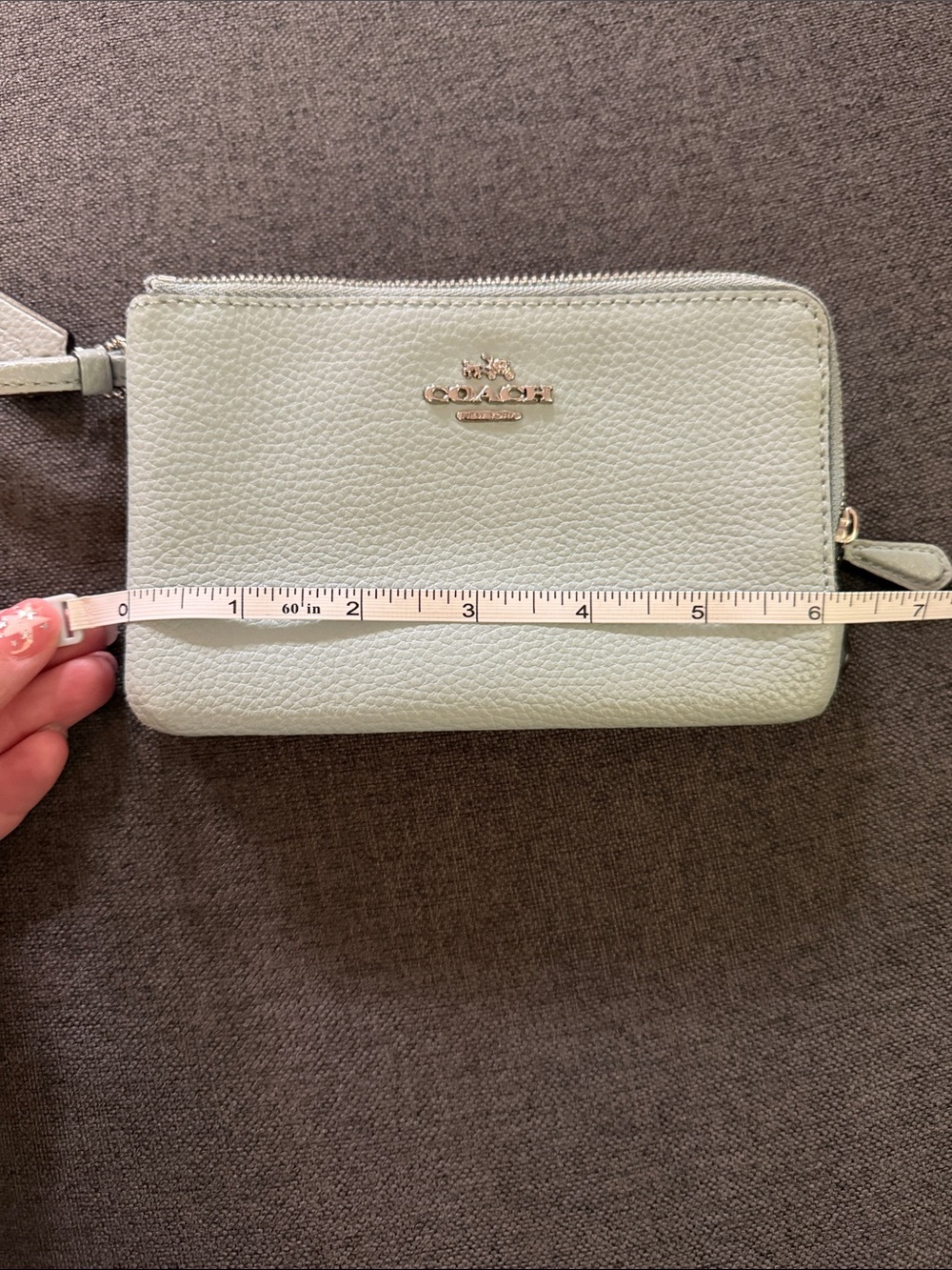 Coach Pebbled Leather Wristlet in Mint Green - Picture 5 of 6
